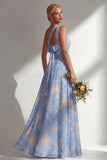 Longue robe de demoiselle d’honneur à motif motif d’une épaule et fleur rose en chiffon