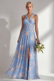 Longue robe de demoiselle d’honneur à motif motif d’une épaule et fleur rose en chiffon