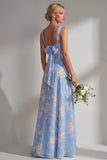 Longue robe de demoiselle d’honneur à motif motif d’une épaule et fleur rose en chiffon