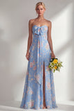 Longue robe de demoiselle d’honneur à motif motif d’une épaule et fleur rose en chiffon