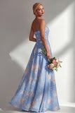 Longue robe de demoiselle d’honneur à motif motif d’une épaule et fleur rose en chiffon
