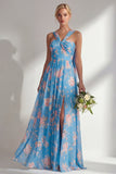 Longue robe de demoiselle d’honneur à motif motif d’une épaule et fleur rose en chiffon