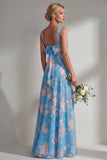 Longue robe de demoiselle d’honneur à motif motif d’une épaule et fleur rose en chiffon
