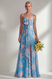 Longue robe de demoiselle d’honneur à motif motif d’une épaule et fleur rose en chiffon