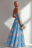 Longue robe de demoiselle d’honneur à motif motif d’une épaule et fleur rose en chiffon