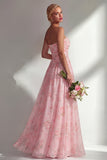 Longue robe de demoiselle d’honneur à motif motif d’une épaule et fleur rose en chiffon