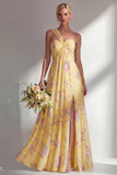 Longue robe de demoiselle d’honneur à motif motif d’une épaule et fleur rose en chiffon