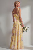 Longue robe de demoiselle d’honneur à motif motif d’une épaule et fleur rose en chiffon