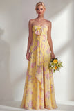 Longue robe de demoiselle d’honneur à motif motif d’une épaule et fleur rose en chiffon