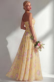 Longue robe de demoiselle d’honneur à motif motif d’une épaule et fleur rose en chiffon