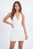 Mini robe bodycon blanche blanche scintillante avec paillettes