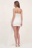 Mini robe corset bodycon blanche sans bretelles avec nœud