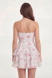 Robe de remise de diplôme courte à la ligne A à volants à étages fleur rose blanche