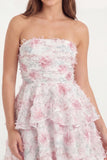 Robe de remise de diplôme courte à la ligne A à volants à étages fleur rose blanche