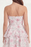 Robe de remise de diplôme courte à la ligne A à volants à étages fleur rose blanche