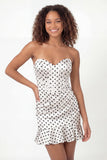 Mini robe corset Bodycon Sweetheart à pois noire blanche avec volants