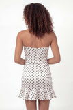 Mini robe corset Bodycon Sweetheart à pois noire blanche avec volants