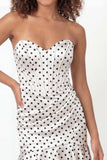 Mini robe corset Bodycon Sweetheart à pois noire blanche avec volants