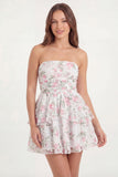 Robe de remise de diplôme à la ligne A Strapless Fleur Rose Bustier