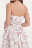 Robe de remise de diplôme à la ligne A Strapless Fleur Rose Bustier