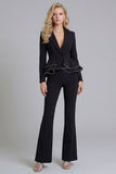 Costumes noirs de bal de promo 2 pièces à revers crantés, jambe large et jambes larges, avec volants