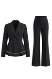 Costumes noirs de bal de promo 2 pièces à revers crantés, jambe large et jambes larges, avec volants