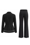 Costumes noirs de bal de promo 2 pièces à revers crantés, jambe large et jambes larges, avec volants