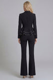 Costumes noirs de bal de promo 2 pièces à revers crantés, jambe large et jambes larges, avec volants