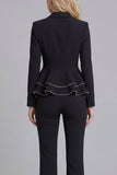Costumes noirs de bal de promo 2 pièces à revers crantés, jambe large et jambes larges, avec volants