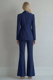 Costume de bal bleu double boutonnage à double boutonnage et jambe large à revers pointu