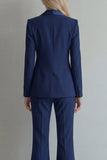 Costume de bal bleu double boutonnage à double boutonnage et jambe large à revers pointu