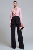 Costumes noirs rose 2 pièces à revers pointu pour femmes avec manches