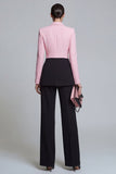 Costumes noirs rose 2 pièces à revers pointu pour femmes avec manches