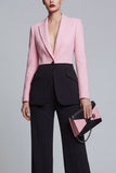 Costumes noirs rose 2 pièces à revers pointu pour femmes avec manches