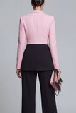 Costumes noirs rose 2 pièces à revers pointu pour femmes avec manches