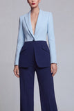 Costumes noirs rose 2 pièces à revers pointu pour femmes avec manches
