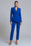 Costumes féminins bleu bleu Royal 2 pièces Peak Peak Lapel Belt avec manches