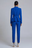 Costumes féminins bleu bleu Royal 2 pièces Peak Peak Lapel Belt avec manches
