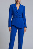 Costumes féminins bleu bleu Royal 2 pièces Peak Peak Lapel Belt avec manches