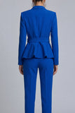 Costumes féminins bleu bleu Royal 2 pièces Peak Peak Lapel Belt avec manches