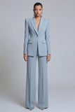 Costumes féminins 2 pièces à revers gris-bleu pointu avec manches