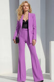 Costumes féminins 2 pièces à revers châle violet avec manches