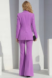 Costumes féminins 2 pièces à revers châle violet avec manches