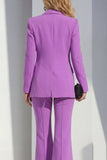 Costumes féminins 2 pièces à revers châle violet avec manches