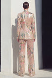 Costumes de bal floraux champagne 2 pièces à jambe large à revers à poche simple