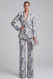 Costumes de bal de promo double boutonnage fleuri en revers fleuris à pointe rose champagne et rose