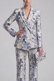 Costumes de bal de promo double boutonnage fleuri en revers fleuris à pointe rose champagne et rose