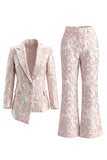 Costumes de bal de promo double boutonnage fleuri en revers fleuris à pointe rose champagne et rose