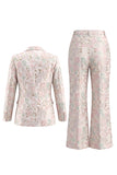 Costumes de bal de promo double boutonnage fleuri en revers fleuris à pointe rose champagne et rose