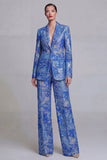 Costumes de bal de bal, en dentelle bleu foncé, fleurs, deux pièces, boutonnés simples et encochés